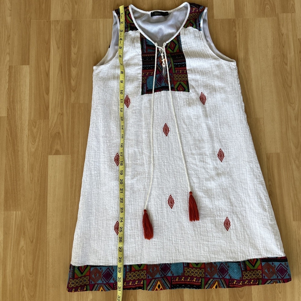 THML XS Women's Santa Fe Sleeveless Lined Mini Dress Cotton & Linen Embroidered - Picture 4 of 13